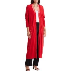 New With Tags H Halston Red Open Long Maxi Cardigan Size XL